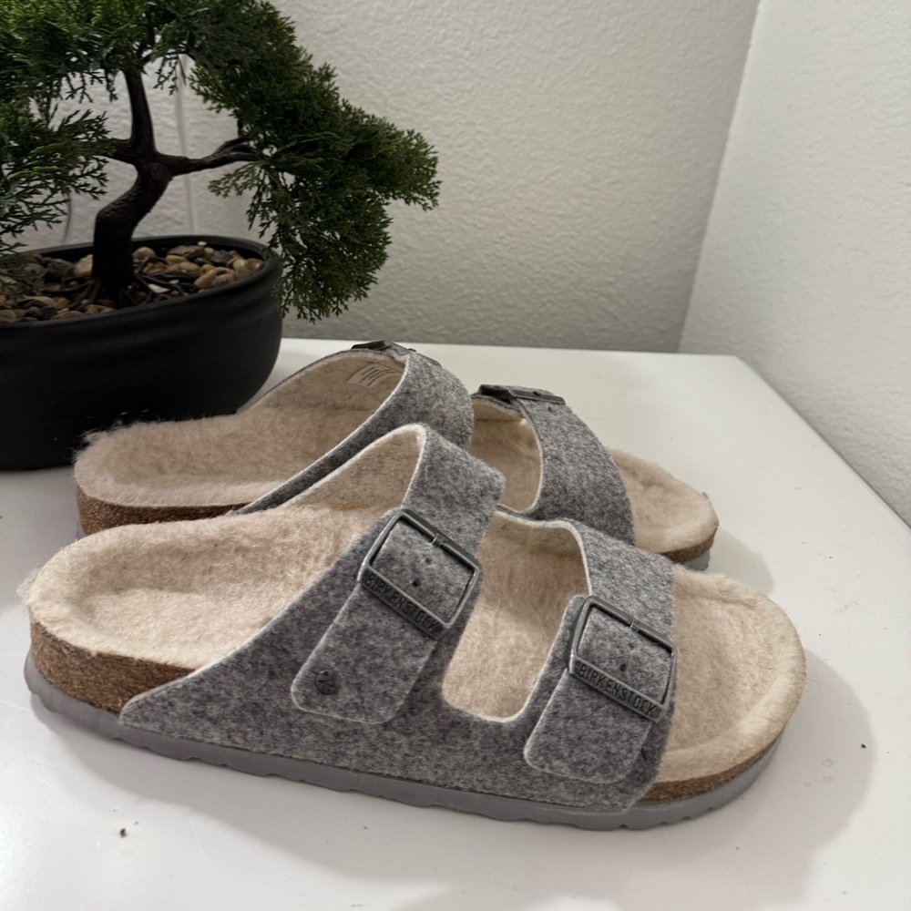 Birkenstock Gray and Cream Men's Sandals - Picture 1 of 6